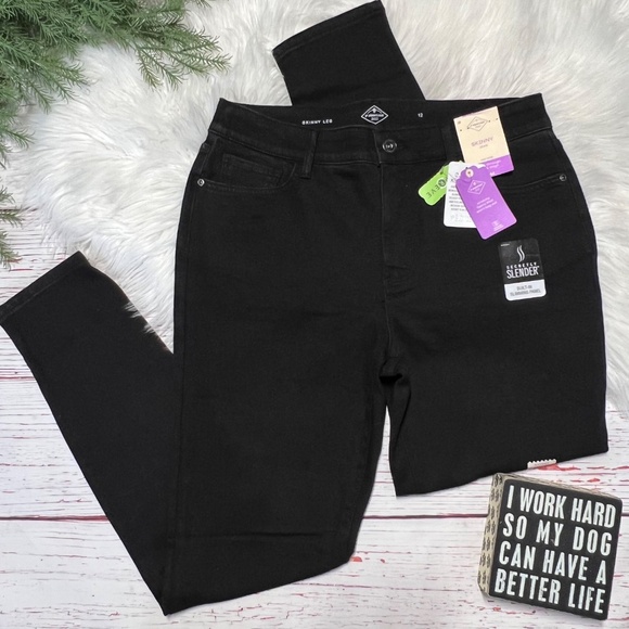 👖NWT🤩 |•ST. JOHN'S BAY•| Jet Black Secret Slender Skinny High Rise Jeans Sz 12 - Picture 1 of 9